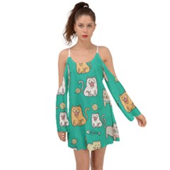 Seamless-pattern-cute-cat-cartoon-with-hand-drawn-style Boho Dress by Salman4z