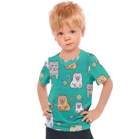 Seamless-pattern-cute-cat-cartoon-with-hand-drawn-style Kids  Sports Tee by Salman4z