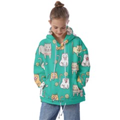 Seamless-pattern-cute-cat-cartoon-with-hand-drawn-style Kids  Oversized Hoodie by Salman4z