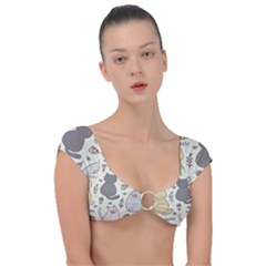 Funny Cartoon Cats Seamless Pattern Cap Sleeve Ring Bikini Top by Salman4z