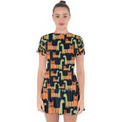 Seamless-pattern-with-cats Drop Hem Mini Chiffon Dress by Salman4z