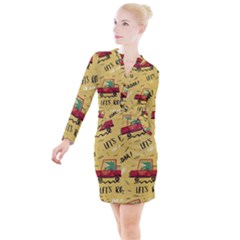 Childish-seamless-pattern-with-dino-driver Button Long Sleeve Dress by Salman4z