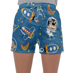 Seamless-pattern-funny-astronaut-outer-space-transportation Sleepwear Shorts by Salman4z