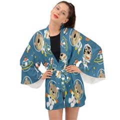 Seamless-pattern-funny-astronaut-outer-space-transportation Long Sleeve Kimono by Salman4z