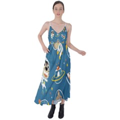 Seamless-pattern-funny-astronaut-outer-space-transportation Tie Back Maxi Dress by Salman4z