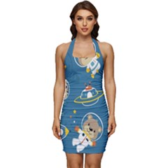 Seamless-pattern-funny-astronaut-outer-space-transportation Sleeveless Wide Square Neckline Ruched Bodycon Dress by Salman4z