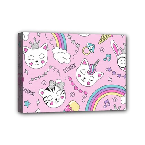 Beautiful-cute-animals-pattern-pink Mini Canvas 7  X 5  (stretched) by Salman4z