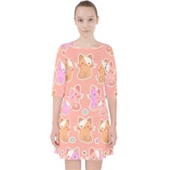 Cute-kawaii-kittens-seamless-pattern Quarter Sleeve Pocket Dress by Salman4z