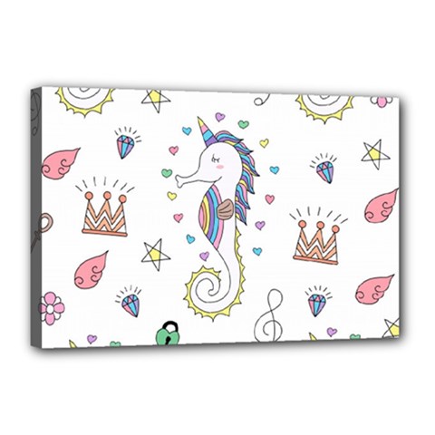 Seamless-pattern-cute-unicorn-cartoon-hand-drawn Canvas 18  X 12  (stretched) by Salman4z