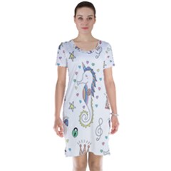 Seamless-pattern-cute-unicorn-cartoon-hand-drawn Short Sleeve Nightdress by Salman4z