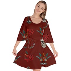 Tattoo-old-school-background-pattern Velour Kimono Dress by Salman4z