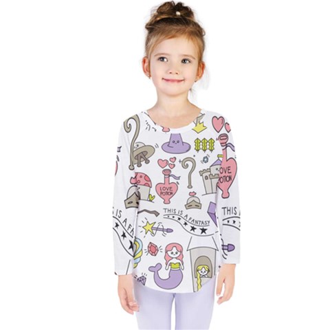 Fantasy-things-doodle-style-vector-illustration Kids  Long Sleeve Tee by Salman4z