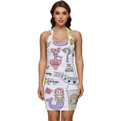 Fantasy-things-doodle-style-vector-illustration Sleeveless Wide Square Neckline Ruched Bodycon Dress by Salman4z