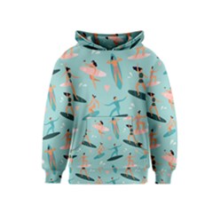 Beach-surfing-surfers-with-surfboards-surfer-rides-wave-summer-outdoors-surfboards-seamless-pattern- Kids  Pullover Hoodie by Salman4z