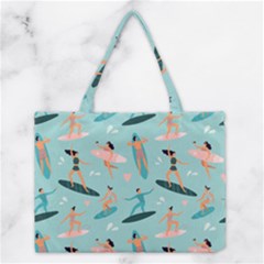 Beach-surfing-surfers-with-surfboards-surfer-rides-wave-summer-outdoors-surfboards-seamless-pattern- Medium Tote Bag by Salman4z