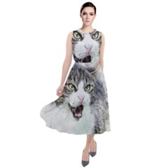 Cat Pet Art Abstract Watercolor Round Neck Boho Dress by Jancukart