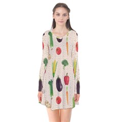 Vegetables Long Sleeve V-neck Flare Dress by SychEva