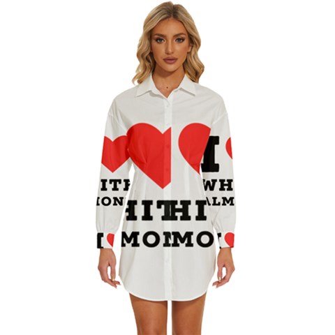 I Love White Almond Womens Long Sleeve Shirt Dress by ilovewhateva