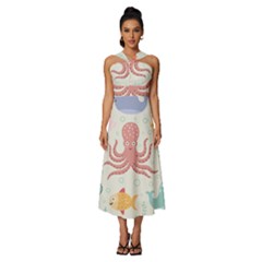 Underwater-seamless-pattern-light-background-funny Sleeveless Cross Front Cocktail Midi Chiffon Dress by Salman4z