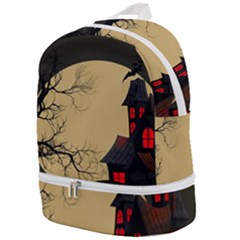 Halloween Moon Haunted House Full Moon Dead Tree Zip Bottom Backpack by Ravend