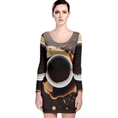 Coffee Cafe Espresso Drink Beverage Long Sleeve Velvet Bodycon Dress by Ravend