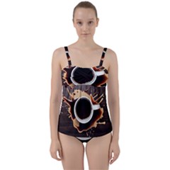 Coffee Cafe Espresso Drink Beverage Twist Front Tankini Set by Ravend