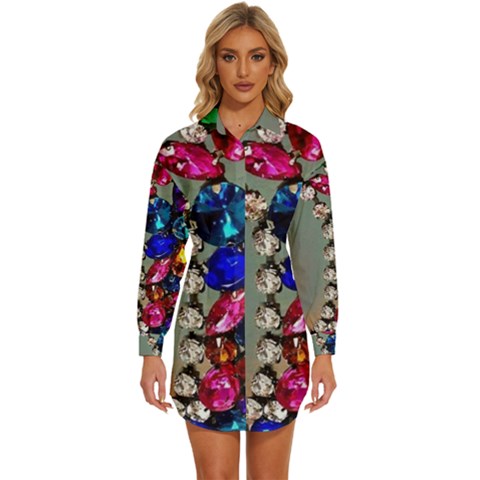 Colorful Diamonds Womens Long Sleeve Shirt Dress by Sparkle