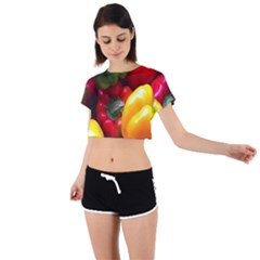 Colorful Capsicum Tie Back Short Sleeve Crop Tee by Sparkle