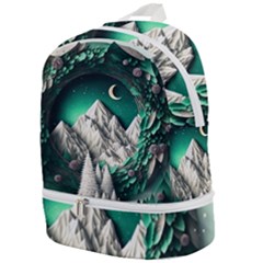 Christmas Wreath Winter Mountains Snow Stars Moon Zip Bottom Backpack by Ravend