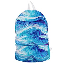 Tsunami Waves Ocean Sea Nautical Nature Water Foldable Lightweight Backpack by Ravend