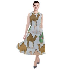 Camels-cactus-desert-pattern Round Neck Boho Dress by Salman4z