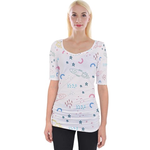 Spaceship Pattern Star Wide Neckline Tee by danenraven