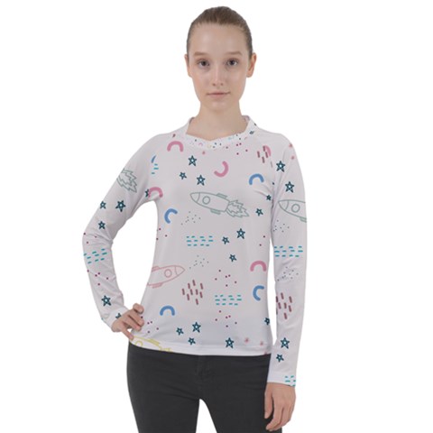 Spaceship Pattern Star Women s Pique Long Sleeve Tee by danenraven