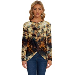 Science Fiction Background Fantasy Long Sleeve Crew Neck Pullover Top by danenraven