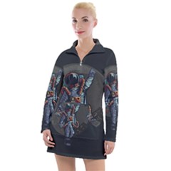 Illustration-drunk-astronaut Women s Long Sleeve Casual Dress by Salman4z