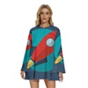 Rocket-with-science-related-icons-image Round Neck Long Sleeve Bohemian Style Chiffon Mini Dress View1