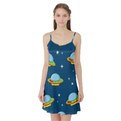 Seamless-pattern-ufo-with-star-space-galaxy-background Satin Night Slip by Salman4z