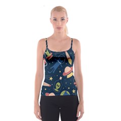 Seamless-pattern-with-funny-aliens-cat-galaxy Spaghetti Strap Top by Salman4z