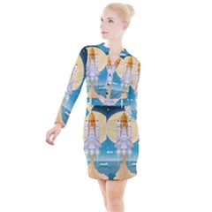 Space-exploration-illustration Button Long Sleeve Dress by Salman4z