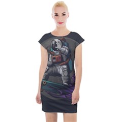 Illustration-astronaut-cosmonaut-paying-skateboard-sport-space-with-astronaut-suit Cap Sleeve Bodycon Dress by Salman4z