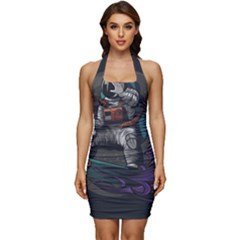 Illustration-astronaut-cosmonaut-paying-skateboard-sport-space-with-astronaut-suit Sleeveless Wide Square Neckline Ruched Bodycon Dress by Salman4z