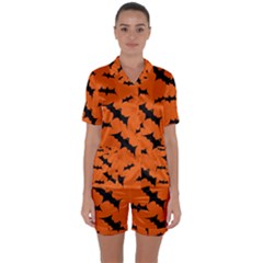 Halloween-card-with-bats-flying-pattern Satin Short Sleeve Pajamas Set by Salman4z