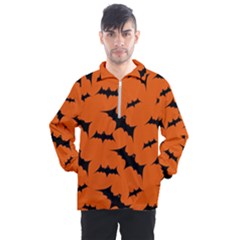 Halloween-card-with-bats-flying-pattern Men s Half Zip Pullover by Salman4z