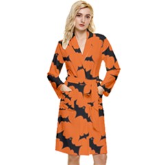 Halloween-card-with-bats-flying-pattern Long Sleeve Velvet Robe by Salman4z