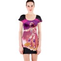 Astronaut-spacesuit-standing-surfboard-surfing-milky-way-stars Short Sleeve Bodycon Dress View1