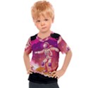 Astronaut-spacesuit-standing-surfboard-surfing-milky-way-stars Kids  Sports Tee View1