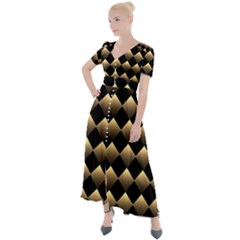 Golden Chess Board Background Button Up Short Sleeve Maxi Dress by pakminggu