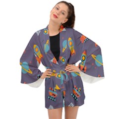 Space-seamless-pattern Long Sleeve Kimono by Salman4z