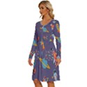 Space-seamless-pattern Long Sleeve Dress With Pocket View2