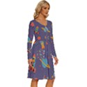 Space-seamless-pattern Long Sleeve Dress With Pocket View3